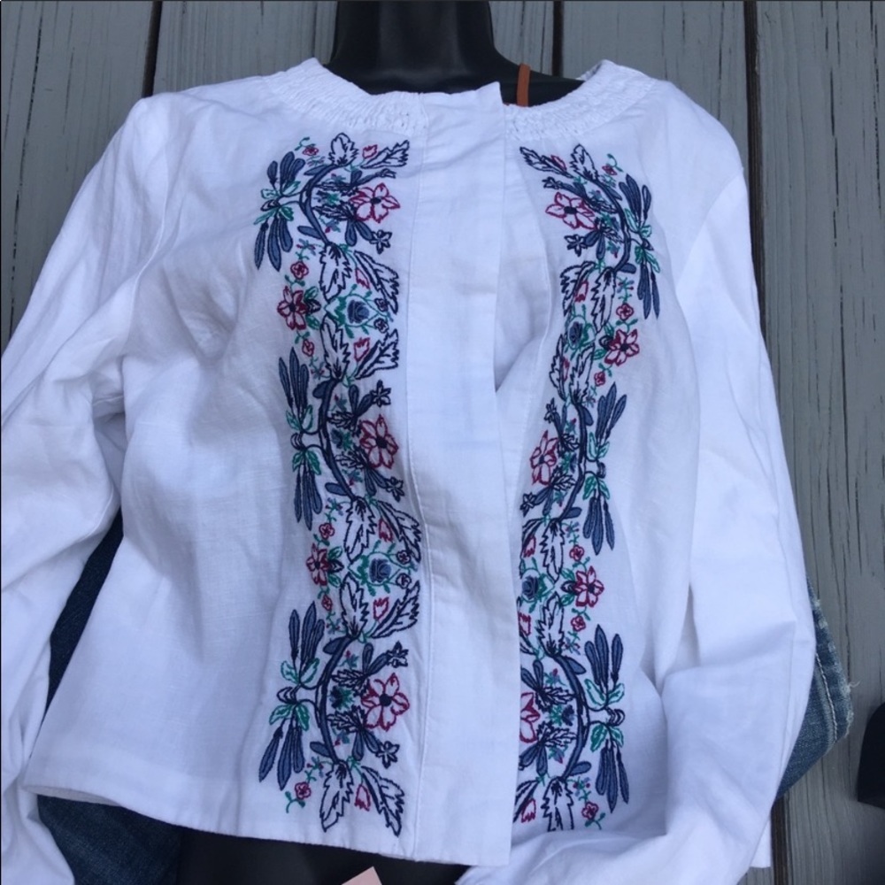 Nanette Lepore linen jacket embroidered 12 NWT Cottagecore sheared round neck